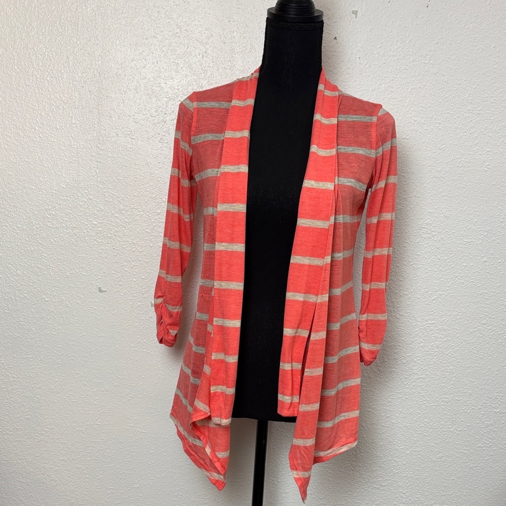 931 Enough About Me Striped Coral Cardigan Sweater. SzM